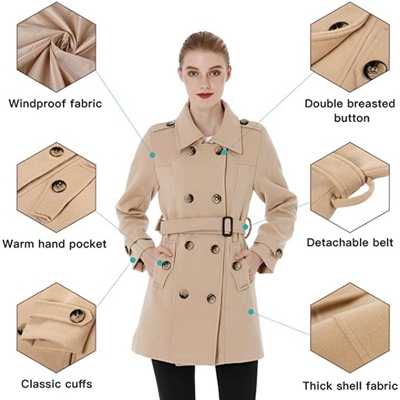New Women's Double Breasted Trench Coat Winter Mid-Long with Belt - Picture 3 of 4